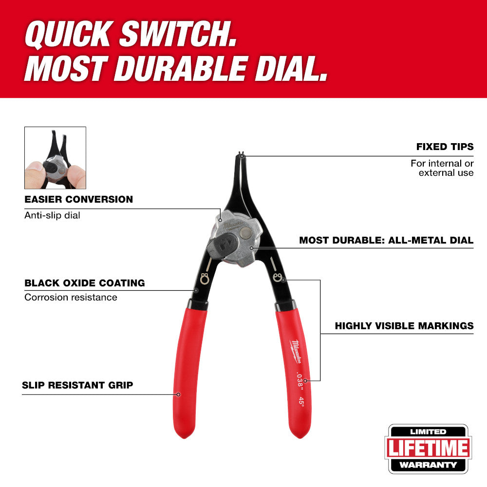 .070" Convertible Snap Ring Pliers - 18°