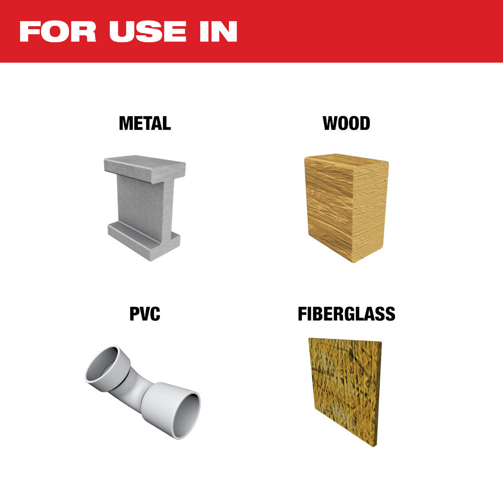 For use in Metal, Wood, PVC, Fiberglass