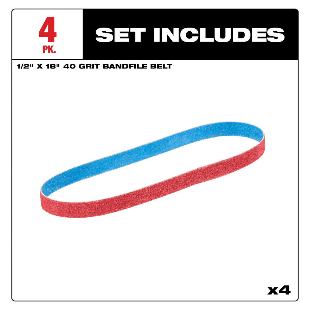 1/2” x 18” 40 Grit Bandfile Belts – 4 pack