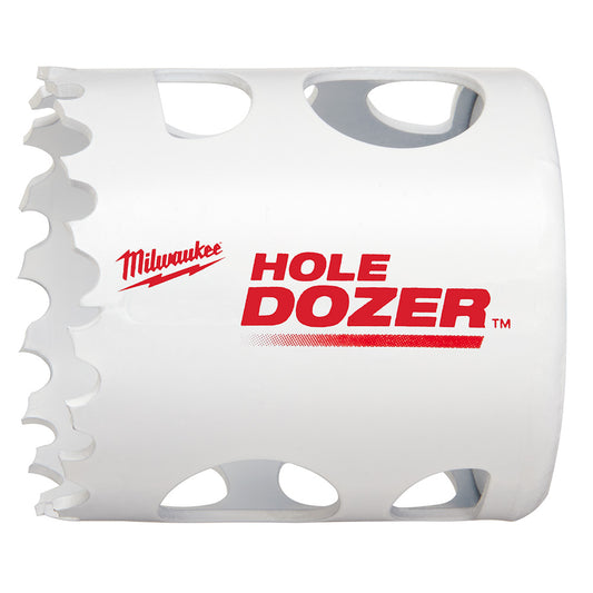 Milwaukee HOLE DOZER Bi-Metal Hole Saw with red and white color scheme and branding on the side.