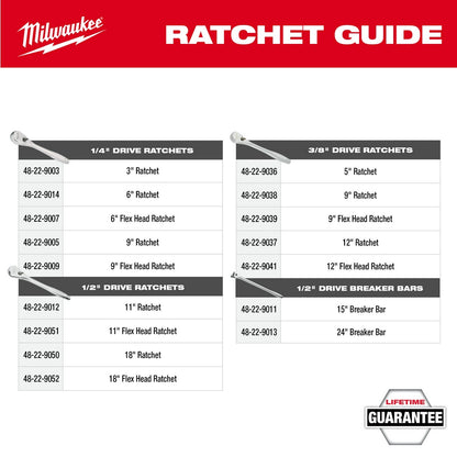 1/4" Drive 9" Flex Head Ratchet