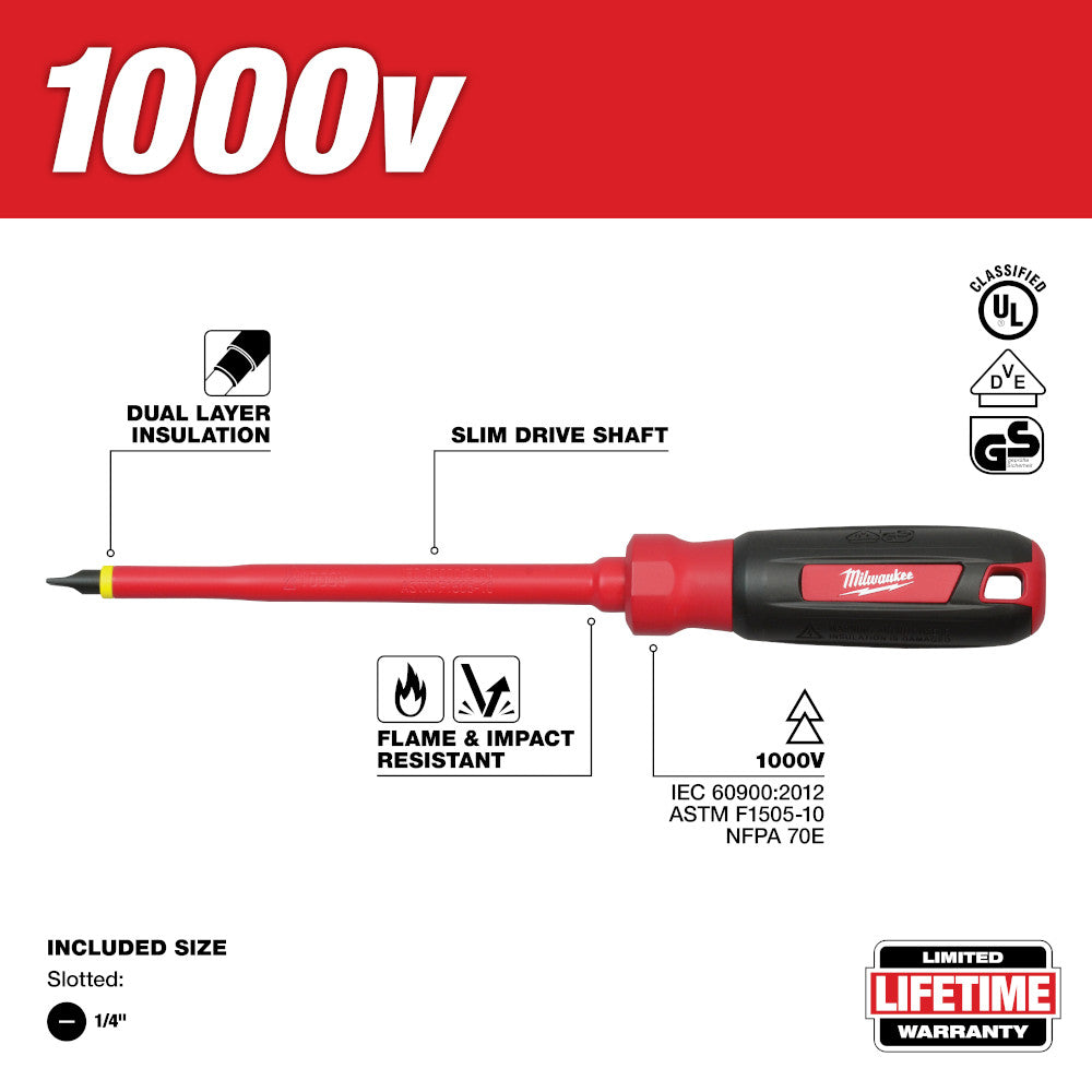 1/4 in. Slotted - 6 in. 1000 V Insulated Screwdriver