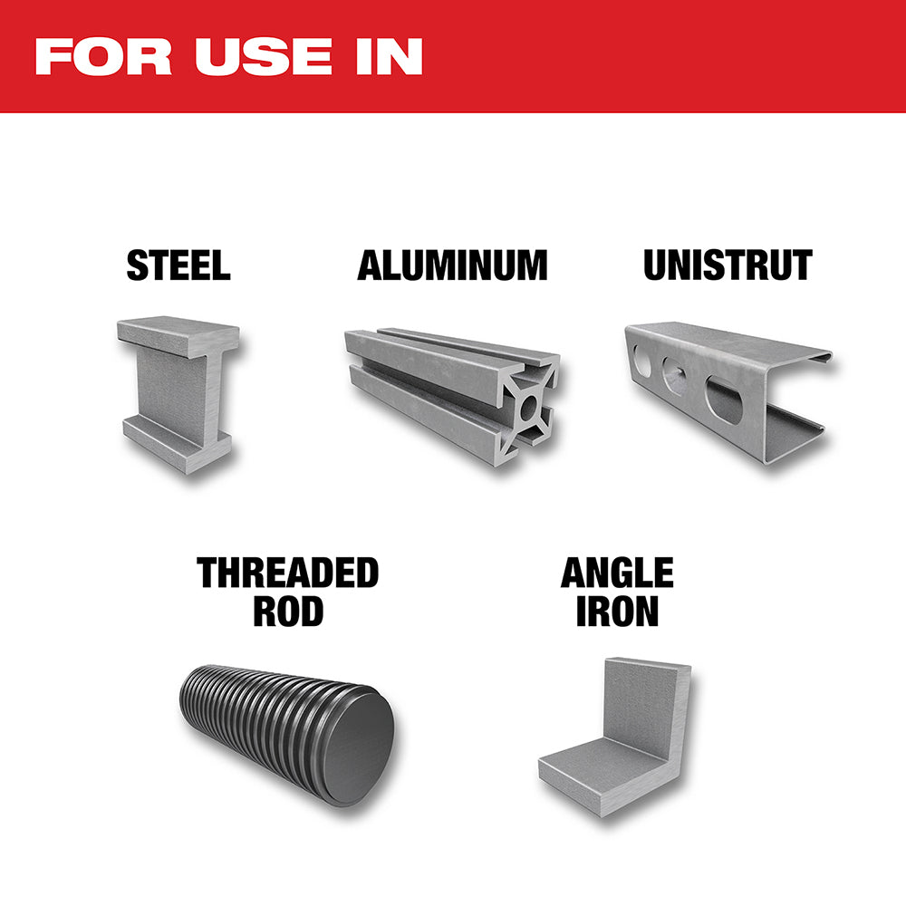 For use in Steel, Aluminum, Unistrut, Treaded Rod, Angle Iron 