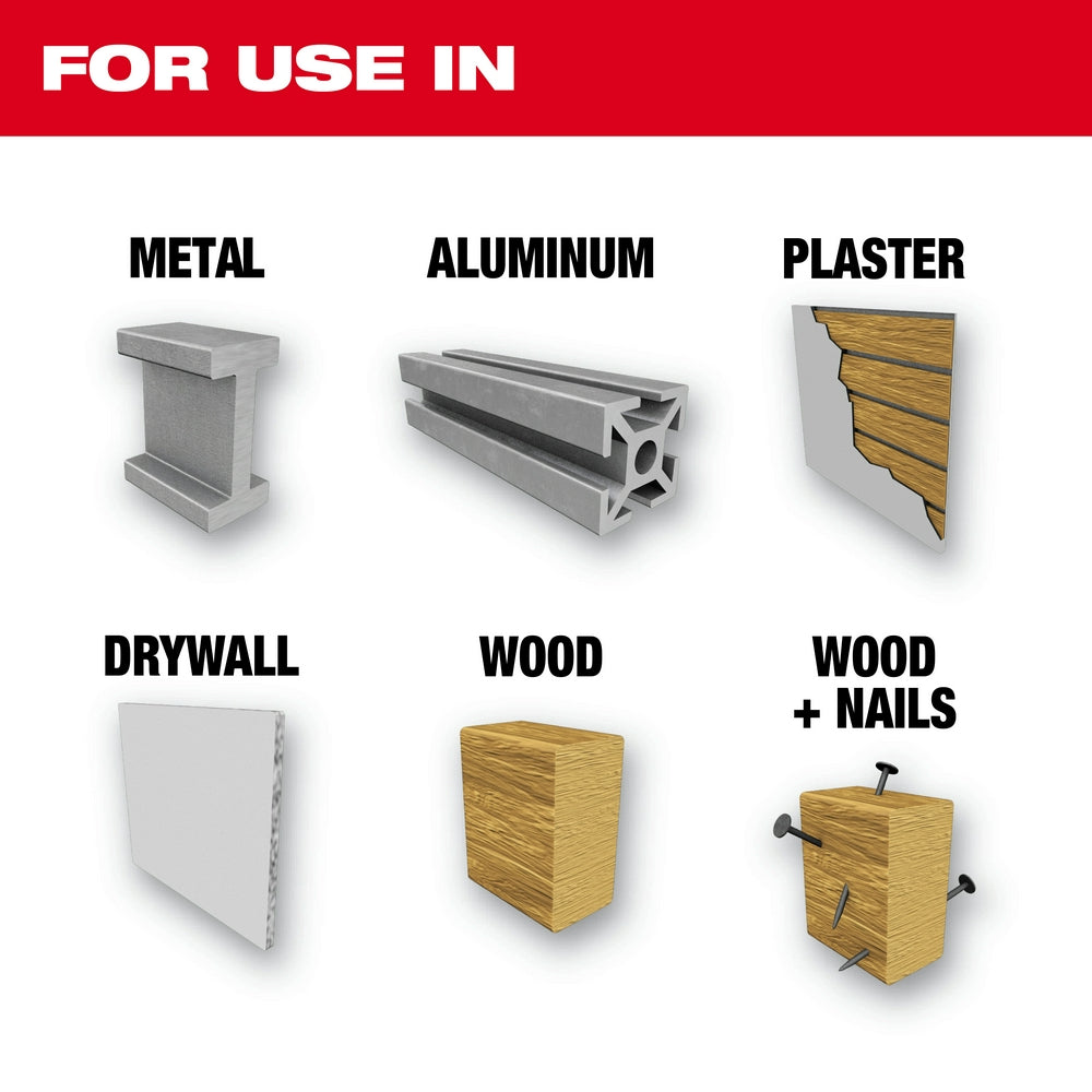 For use in Metal, Aluminum, Plaster, Drywall, Wood, Wood + Nails