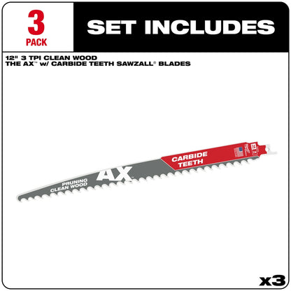 12" 3 TPI AX™ with Carbide Teeth SAWZALL® Blade for Pruning (3 PK)