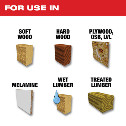 For use in Soft Wood, Had Wood, Plywood OSB, LVL, Melamine, Wet Lumber, Treated Lumber
