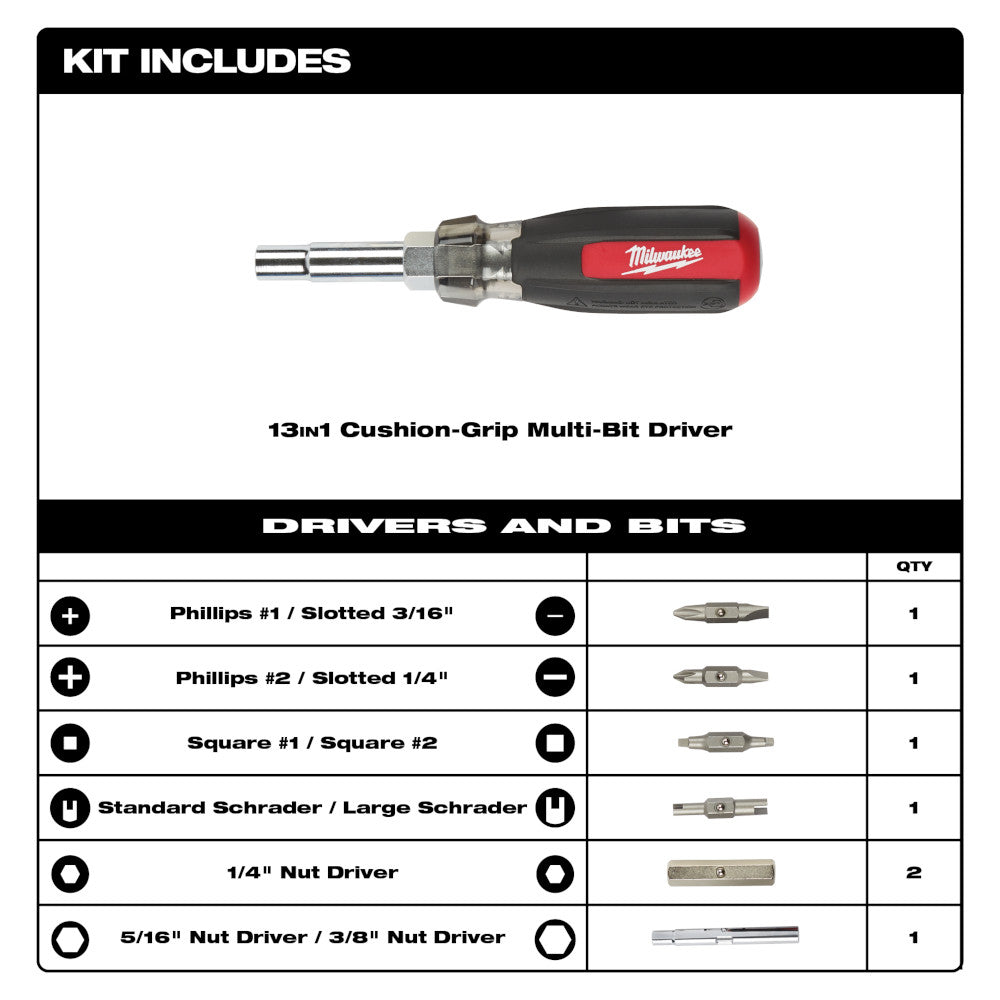 13-in-1 Cushion Grip Screwdriver with Schrader Bit