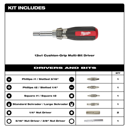 13-in-1 Cushion Grip Screwdriver with Schrader Bit