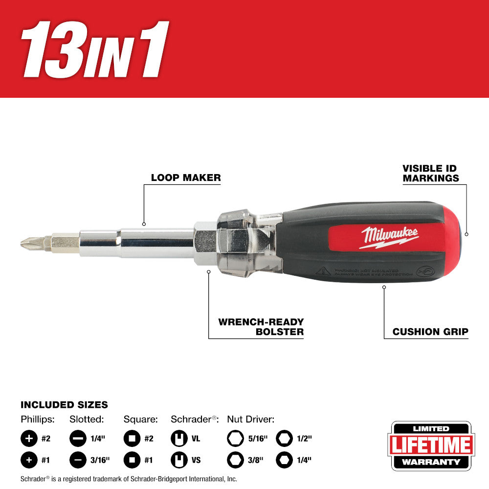 13-in-1 Cushion Grip Screwdriver with Schrader Bit