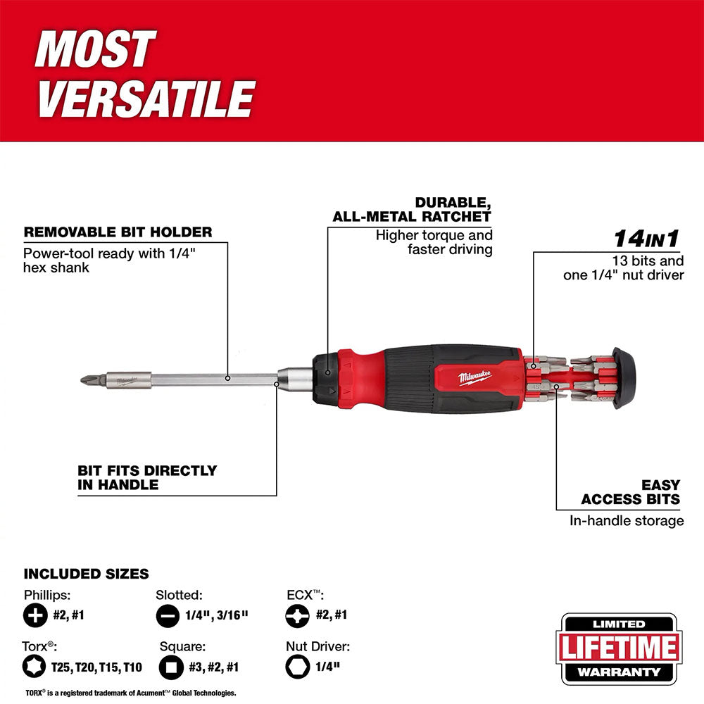 14-in-1 Ratcheting Multi-Bit and 8-in-1 Ratcheting Compact Multi-bit Screwdriver Set 2pc