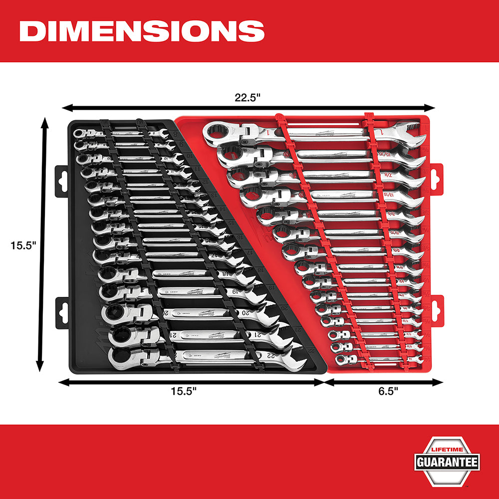15pc SAE Flex Head Ratcheting Combination Wrench Set