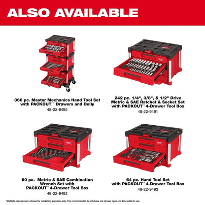 Red tool sets with open drawers on a white background, featuring text indicating product details.