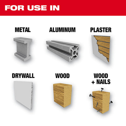 For use in Metal, Aluminum, Plaster, Drywall, Wood, Wood + Nails