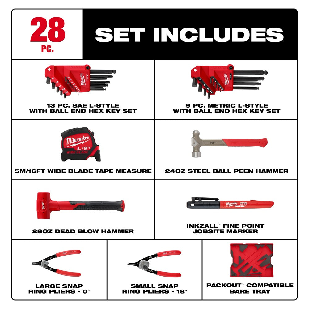 28pc. Hex Key & Hammer Set with Tray for PACKOUT™ Drawers