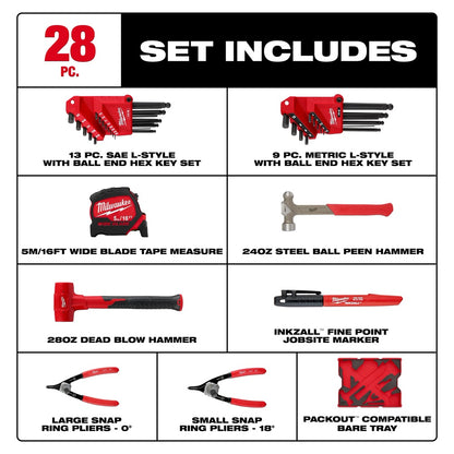 28pc. Hex Key & Hammer Set with Tray for PACKOUT™ Drawers
