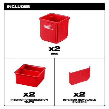 Includes 2 Bins, 2 interior Organization Trays, and 2 Interior Removable Divers