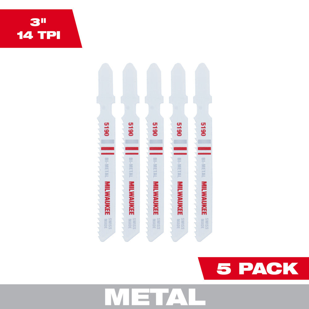 3" 14TPI T-Shank Metal Cutting Bi-Metal Jig Saw Blades (5 PK)
