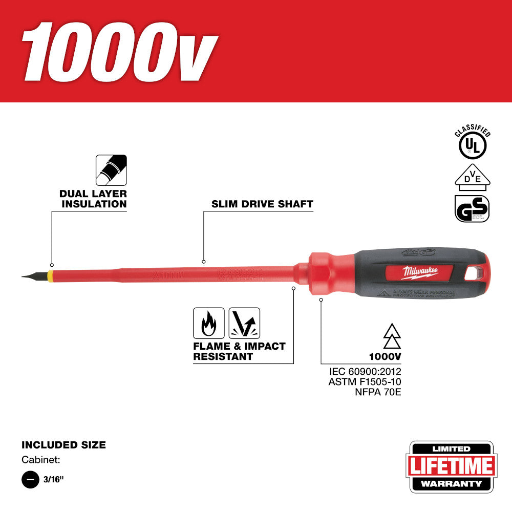 3/16 in. Cabinet - 6 in. 1000 V Insulated Screwdriver