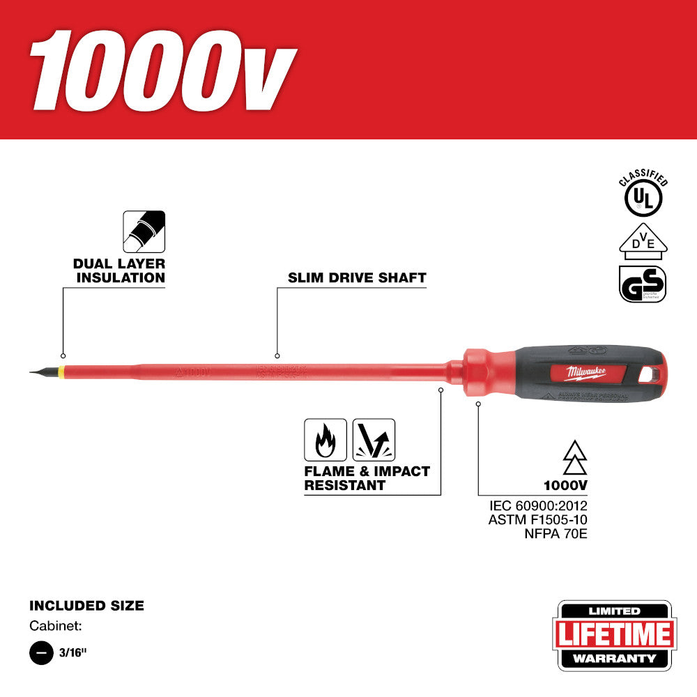 3/16 in. Cabinet - 8 in. 1000 V Insulated Screwdriver