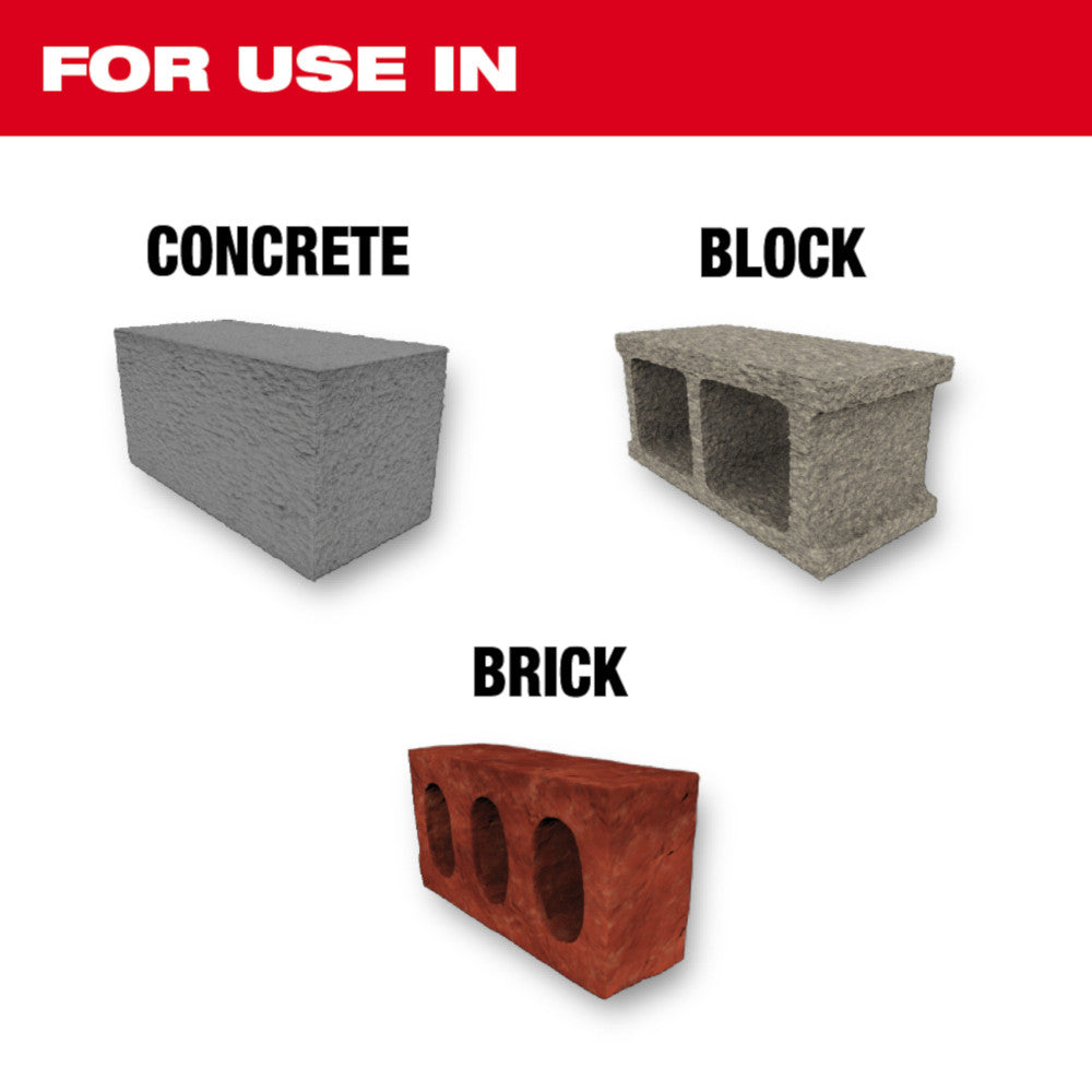 For use in Concrete, Block, Brick