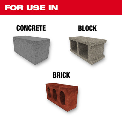 For use in Concrete, Block, Brick