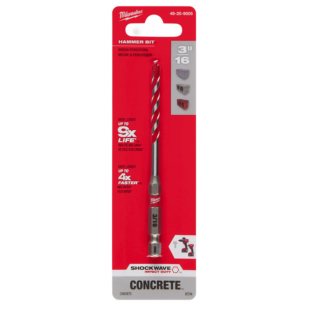 3/16" x 2" x 4" SHOCKWAVE™ Impact Duty Carbide Hammer Drill Bit