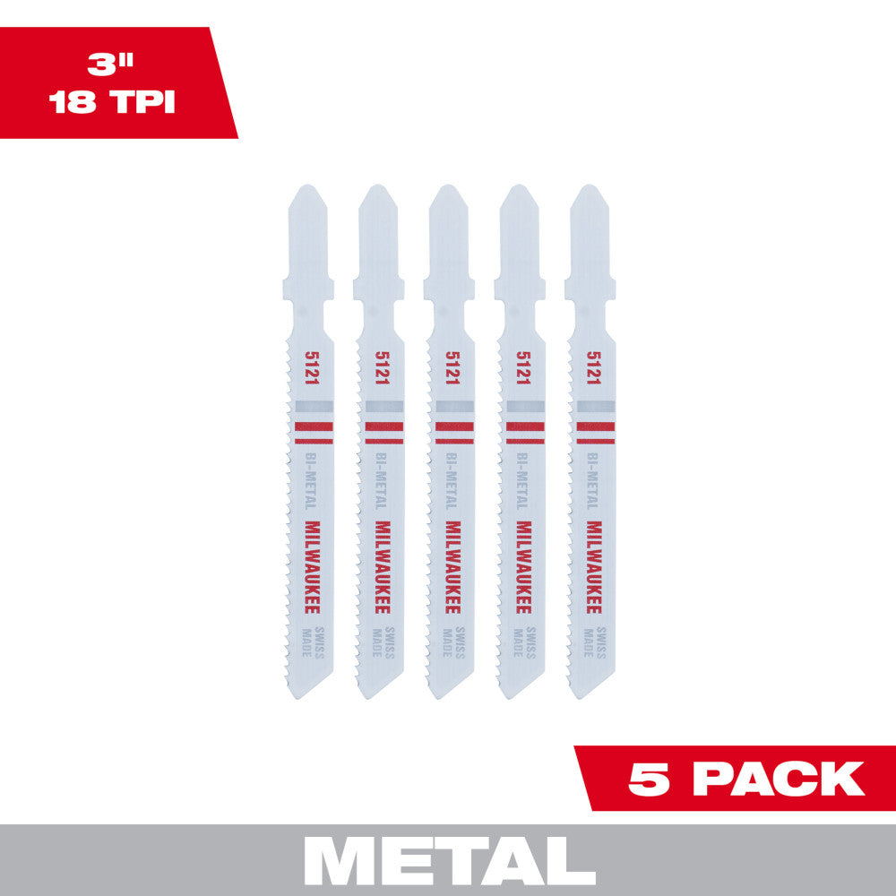 3" 18TPI T-Shank Metal Cutting Bi-Metal Jig Saw Blades (5 PK)