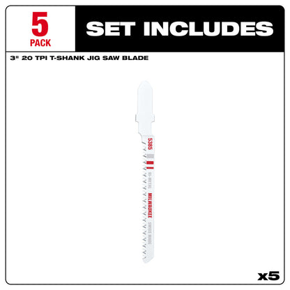 3" 20TPI T-Shank Wood Bi-Metal Jig Saw Blade (5 PK)