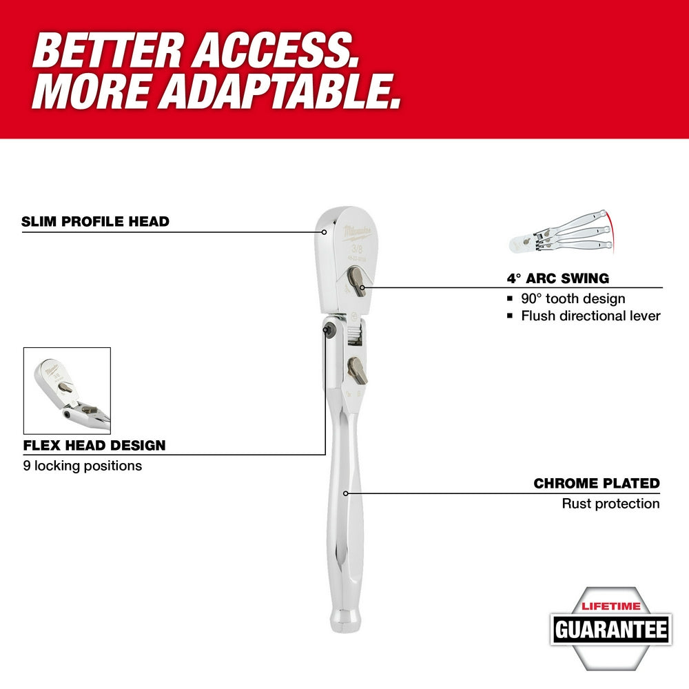 3/8" Drive 9" Flex Head Ratchet