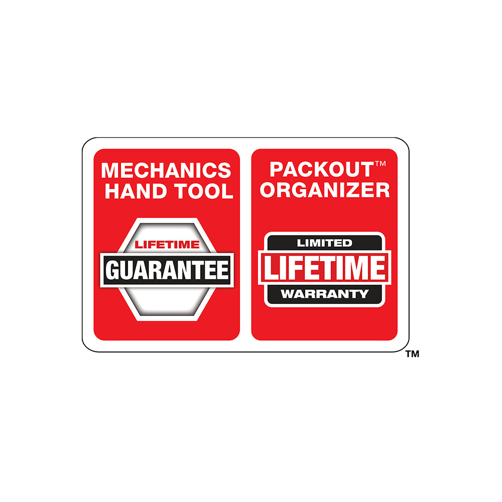 Mechanics Hand: Tool Lifetime Guarantee, PACKOUT Organizer: Limited Lifetime Warranty