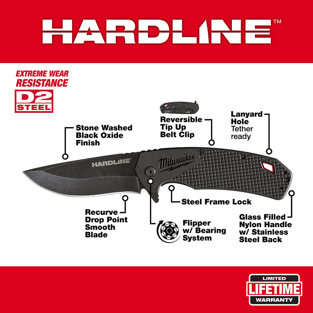 3.5 in. HARDLINE™ Smooth Recurve Drop Point Blade Pocket Knife