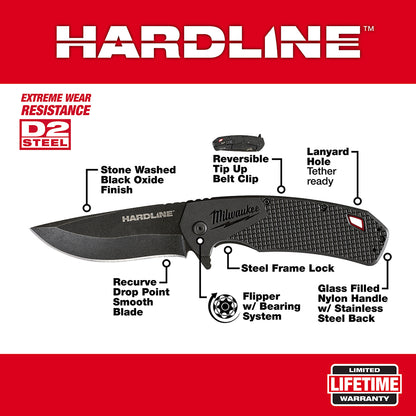 3.5 in. HARDLINE™ Smooth Recurve Drop Point Blade Pocket Knife