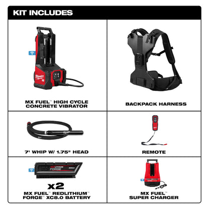 MX FUEL™ Backpack High Cycle Concrete Vibrator Kit w/ 7' Whip / 1.75" Head