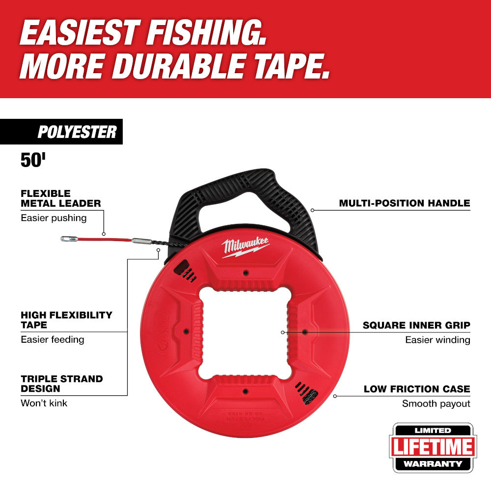 50 Ft. Polyester Fish Tape w/ Flexible Metal Leader