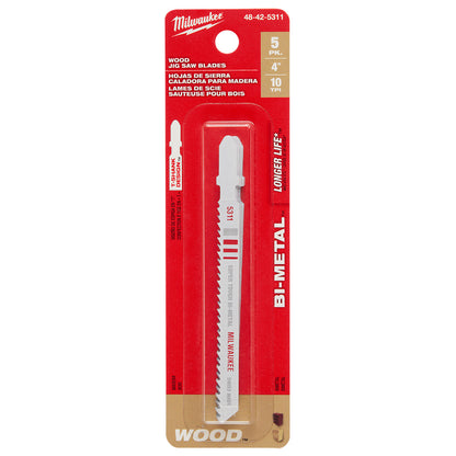 4" 10TPI T-Shank Wood Bi-Metal Jig Saw Blade (5 PK)