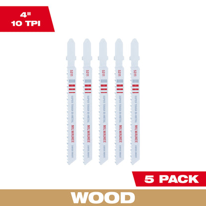 4" 10TPI T-Shank Wood Bi-Metal Jig Saw Blade (5 PK)
