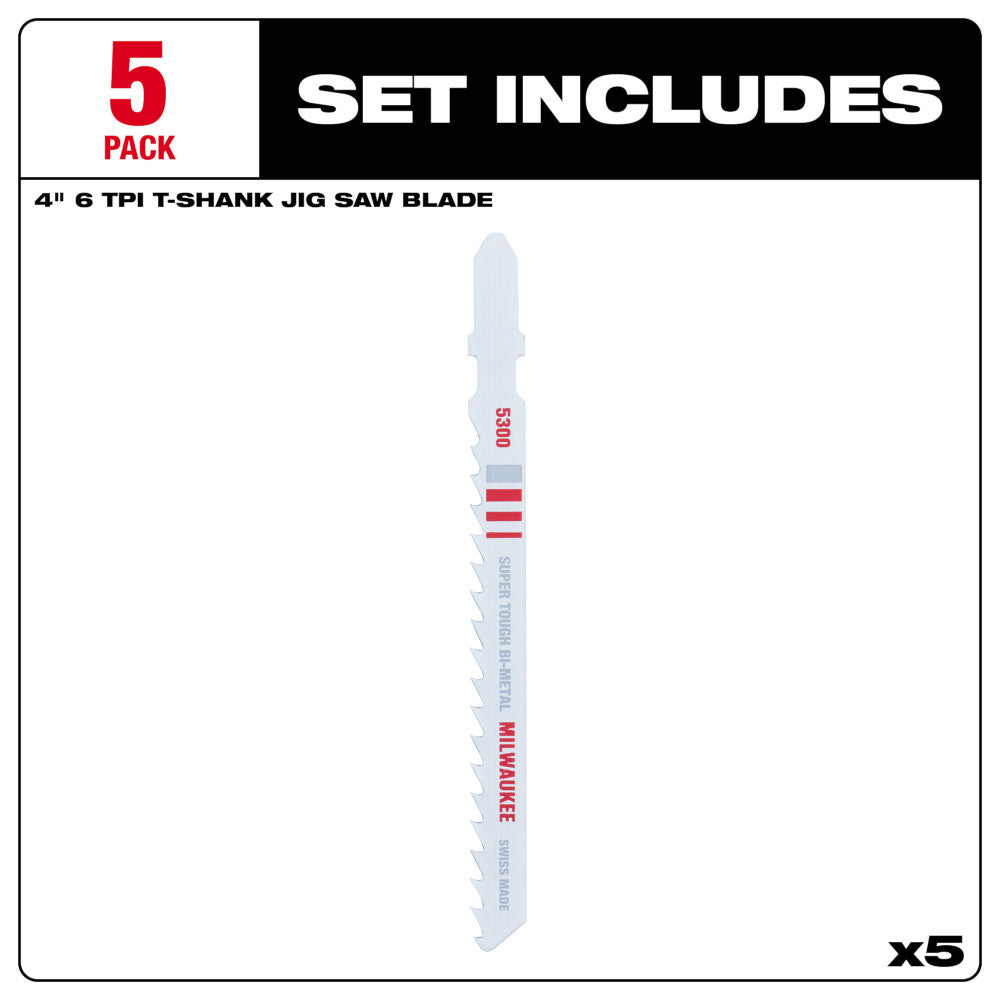 4" 6TPI T-Shank Multi Material Bi-Metal Jig Saw Blade (5 PK)
