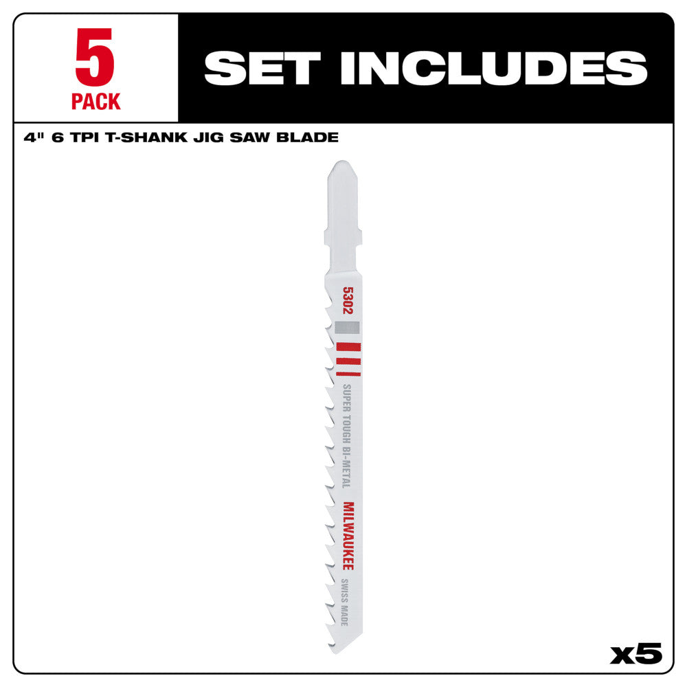 4" 6TPI T-Shank Wood Bi-Metal Jig Saw Blade (5 PK)