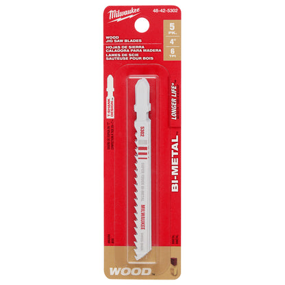 4" 6TPI T-Shank Wood Bi-Metal Jig Saw Blade (5 PK)