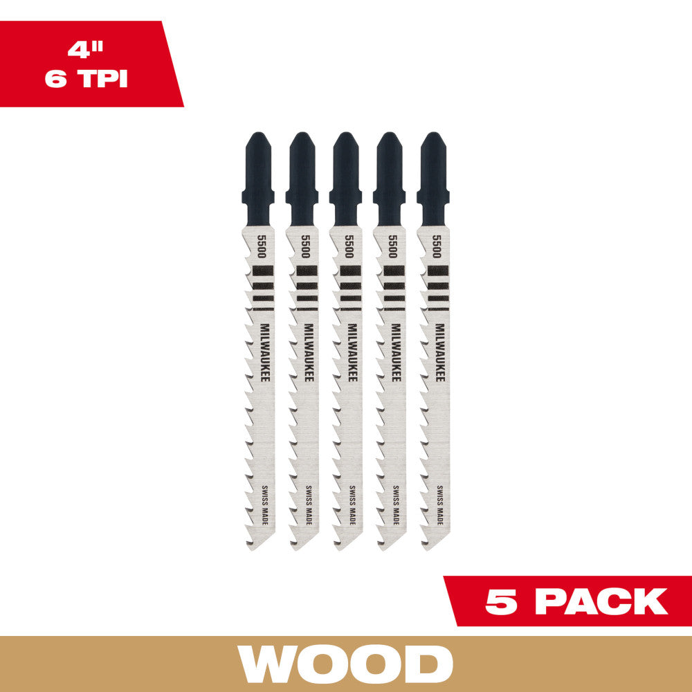 4" 6TPI T-Shank Wood High Carbon Steel Jig Saw Blades (5 PK)