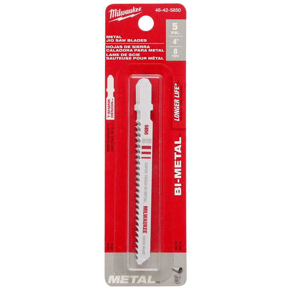 4' 8TPI T-Shank Metal Cutting Bi-Metal Jig Saw Blades (5 PK)
