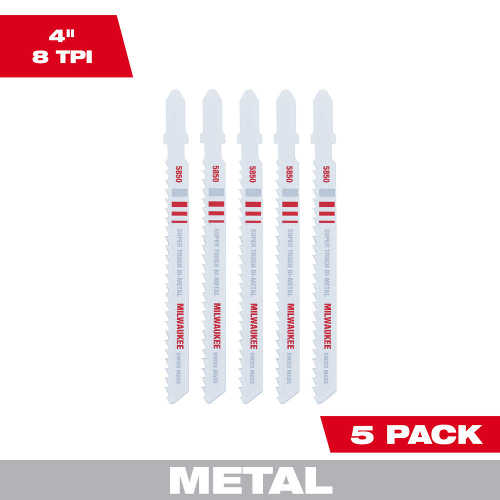 4' 8TPI T-Shank Metal Cutting Bi-Metal Jig Saw Blades (5 PK)