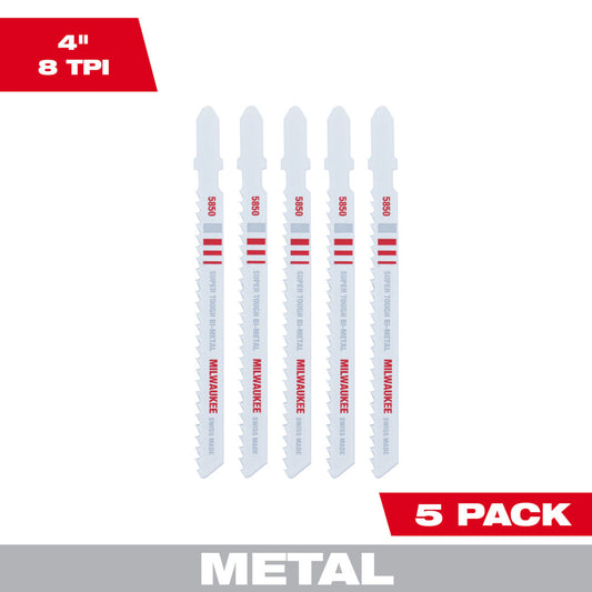 4' 8TPI T-Shank Metal Cutting Bi-Metal Jig Saw Blades (5 PK)