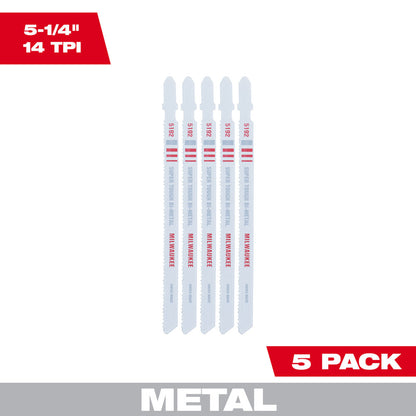 5-1/4" 14TPI T-Shank Metal Cutting Bi-Metal Jig Saw Blades (5 PK)