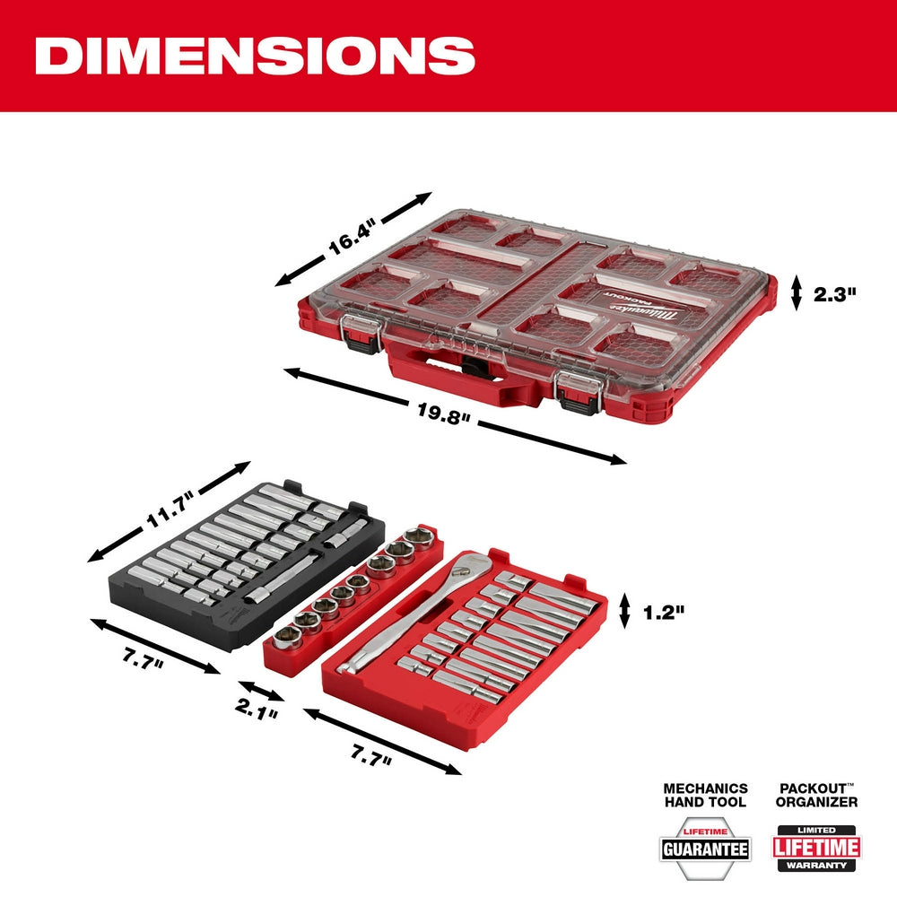 47PC 1/2" Drive SAE & Metric Ratchet & Socket Set PACKOUT™ Trays