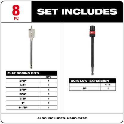 Flat Boring Bit 6" Universal Set - 8PC