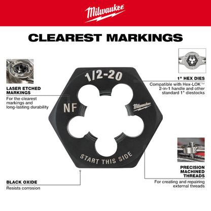 12-24 NC 1-Inch Hex Threading Die