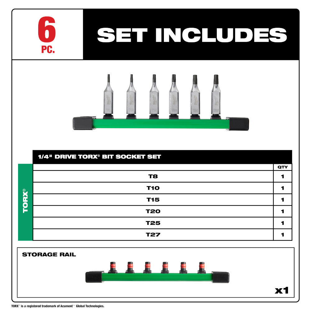 6pc 1/4" Drive TORX® Bit Socket Set
