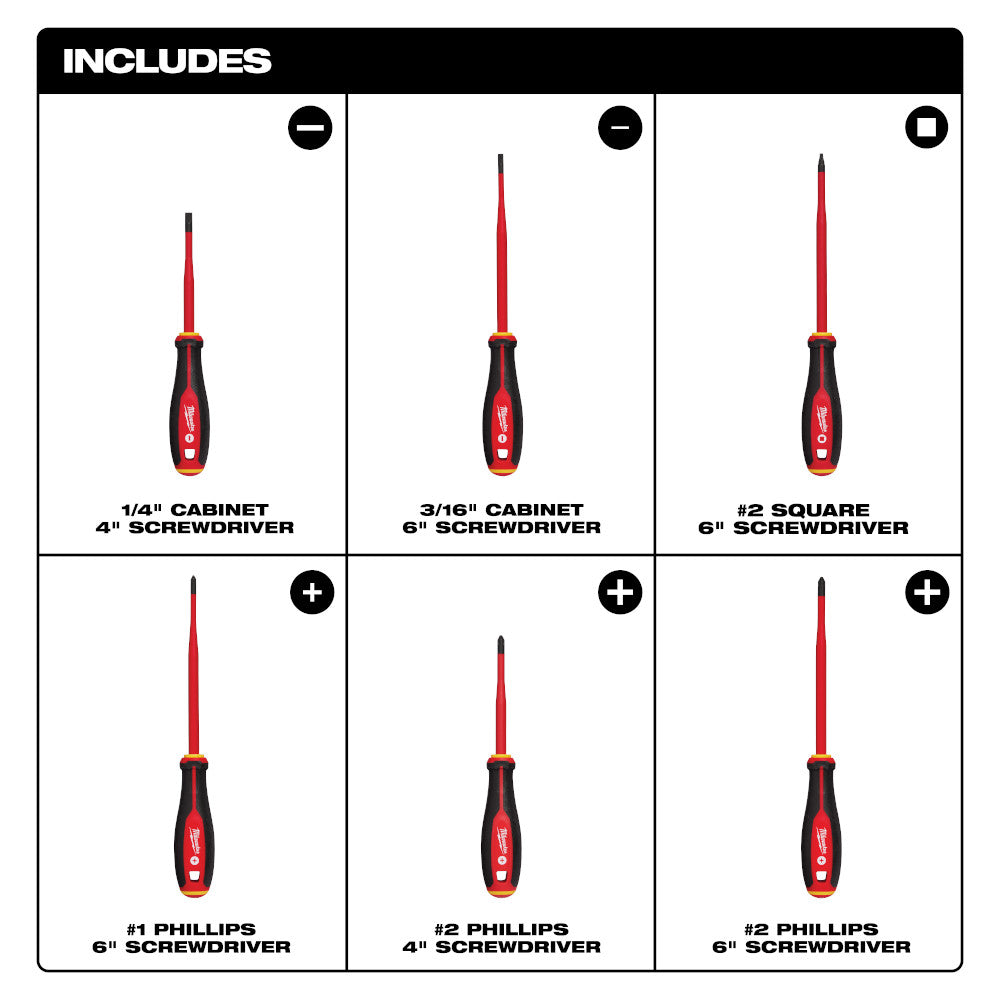 6pc 1000V Insulated Slim Tip Screwdriver Set