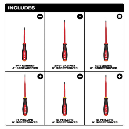 6pc 1000V Insulated Slim Tip Screwdriver Set